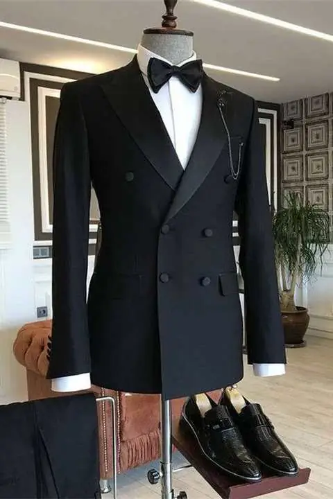 Black double-breasted bespoke suit