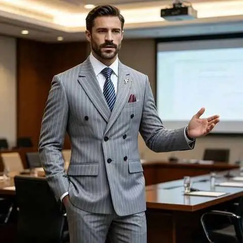 Grey pinstripe business suit